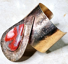 Load image into Gallery viewer, Handcrafted Natural Rainbow Jasper Large Abstract Tear Drop Shaped Stone Open Cuff Bracelet