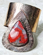 Load image into Gallery viewer, Handcrafted Natural Rainbow Jasper Large Abstract Tear Drop Shaped Stone Open Cuff Bracelet
