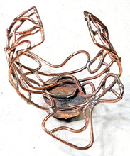 Load image into Gallery viewer, Handcrafted Natural Black Agate Large Abstract Shaped Stone Woven Wire Band Cuff Bracelet Copper Metal