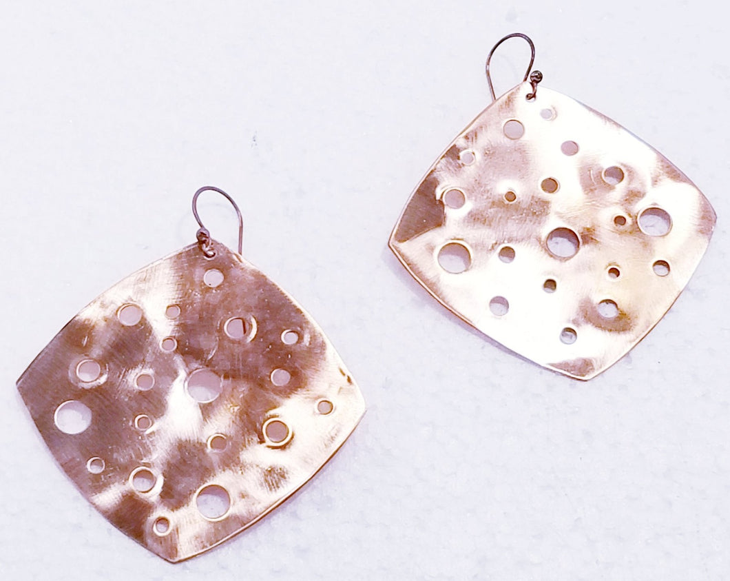 Shield Form Multi Cut Out & Copper Metal Earrings