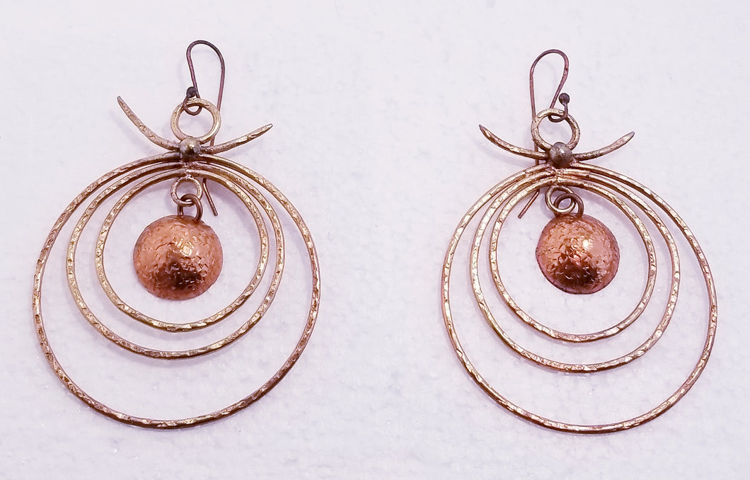 Round Triple Infinity Form Forged & Textured Copper Metal Earrings