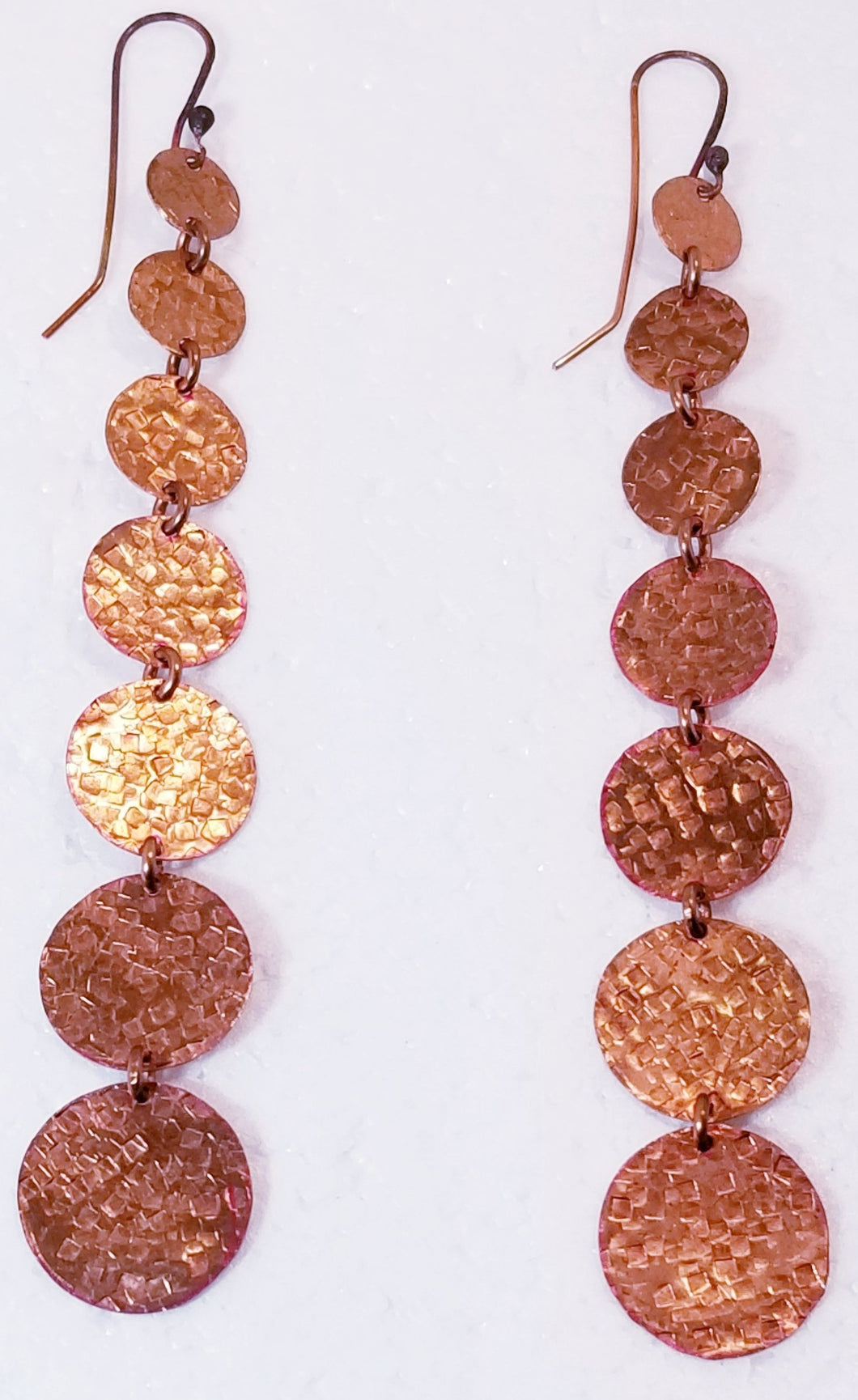 7 Round Disc Textured Copper Earrings
