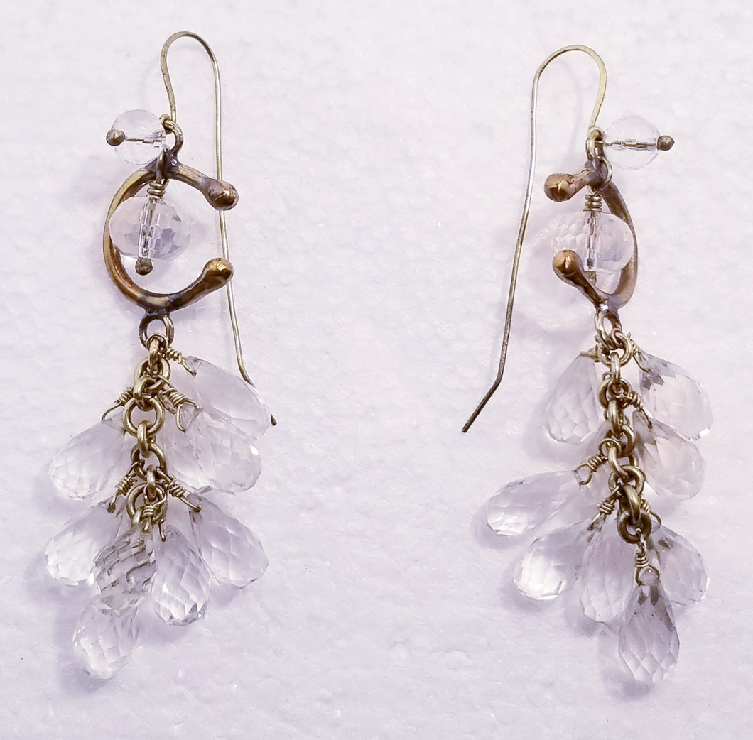 AB Crystal Clear Faceted Rock Quartz & Brass Metal Earrings