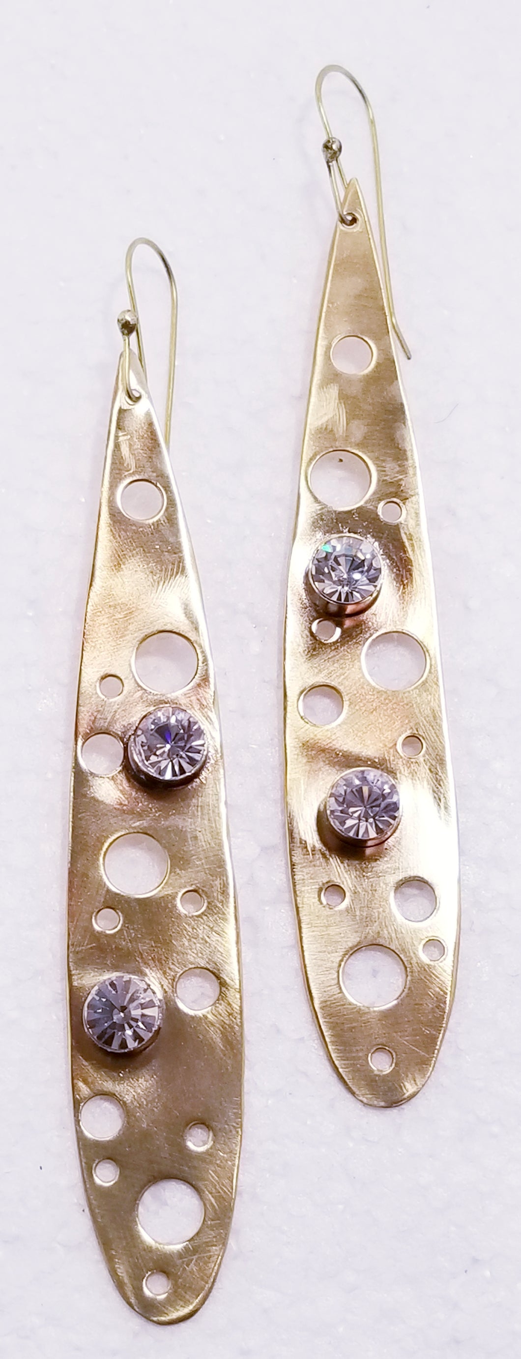 AB Crystal Long Drop & Brass Metal Earrings