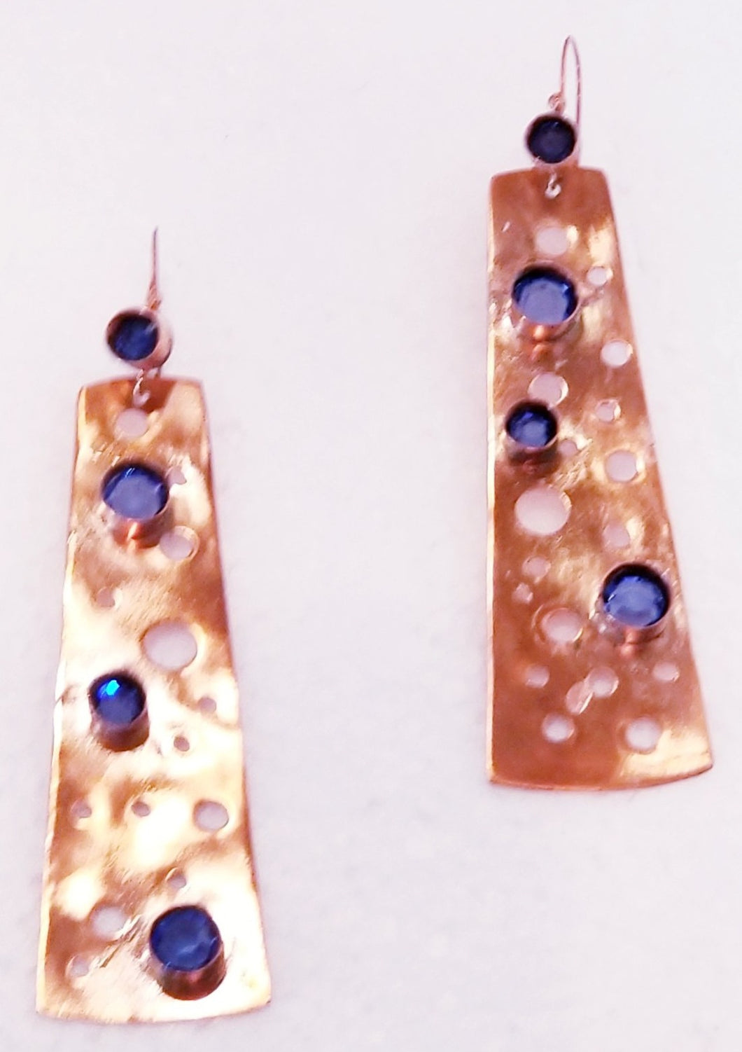 Blue Swarovski Crystal  Multi Cut Out & Copper Metal Earrings