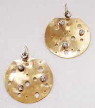 Load image into Gallery viewer, AB Crystal &amp; Brass Metal Disc Earrings
