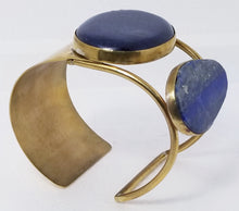 Load image into Gallery viewer, Lapis Lazuli &amp; Sodalite Dual Stone &amp; Brass Metal Cuff Bracelet

