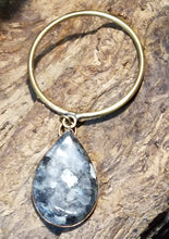 Load image into Gallery viewer, Large Tear Gray Granite Stone &amp; Brass Metal Bangle
