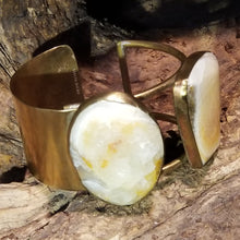 Load image into Gallery viewer, Orange Calcite &amp; Brass Metal Open Wide Cuff
