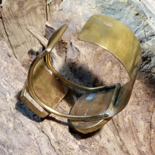 Load image into Gallery viewer, Orange Calcite &amp; Brass Metal Open Wide Cuff
