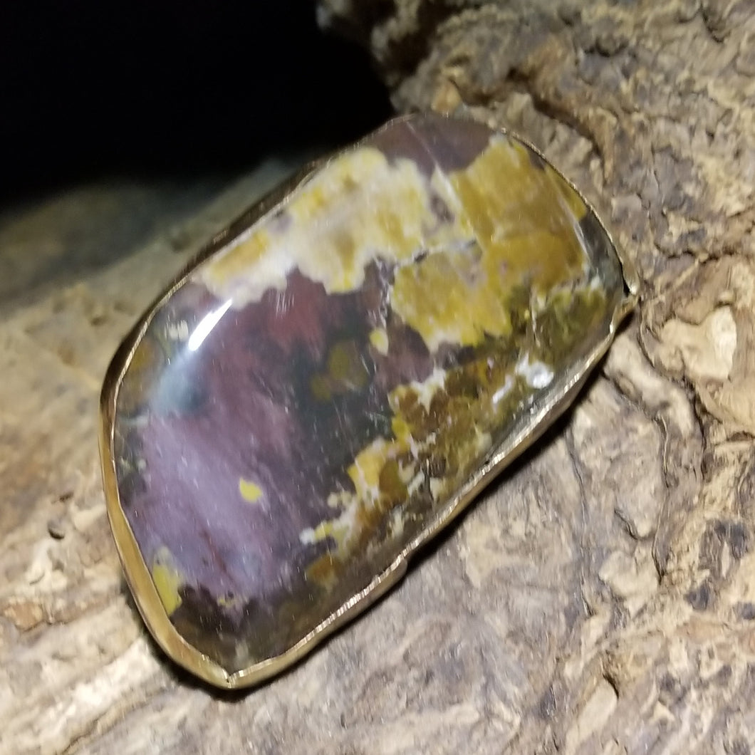 Agate Stone & Brass Metal Ring Size 10