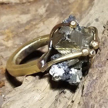 Load image into Gallery viewer, Pyrite Stone &amp; Brass Metal Ring Size 9
