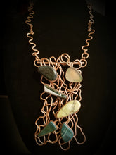 Load image into Gallery viewer, Gorgeous Greens Multi Stone &amp; Copper Woven Metal Hand Forged Neck Piece
