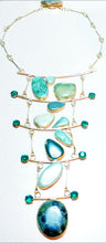 Load image into Gallery viewer, 5 Tier Multi Green Gemstone &amp; Brass Metal Neck Piece
