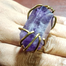 Load image into Gallery viewer, Amethyst Stone &amp; Brass Metal Ring Size 8
