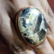 Load image into Gallery viewer, Breciated Jasper Stone Brass &amp; Copper Metal Ring Size 9
