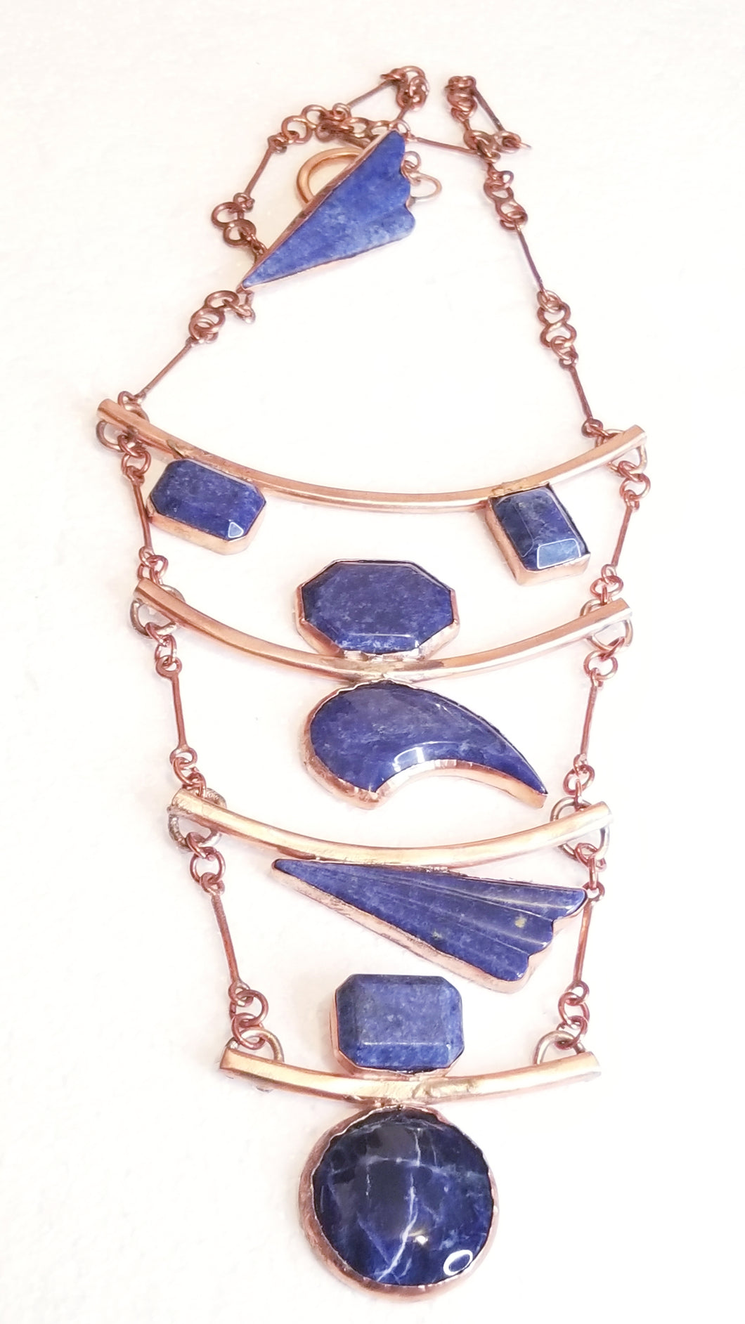 Sodalite Long Draping Forged & Dapped Copper Metal Neck Piece