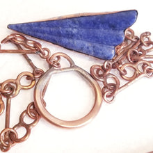 Load image into Gallery viewer, Sodalite Long Draping Forged &amp; Dapped Copper Metal Neck Piece
