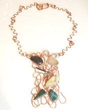 Load image into Gallery viewer, Gorgeous Greens Multi Stone &amp; Copper Woven Metal Hand Forged Neck Piece
