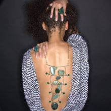 Load image into Gallery viewer, 5 Tier Multi Green Gemstone & Brass Metal Neck Piece