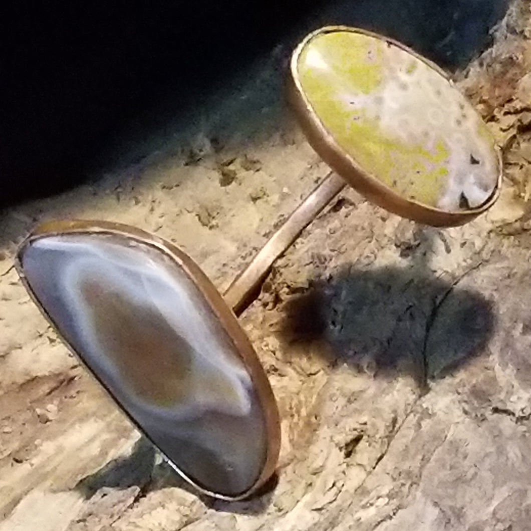 Dual Agate Stone & Copper Metal Open Bangle