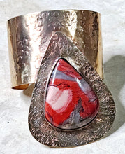 Load image into Gallery viewer, Handcrafted Natural Rainbow Jasper Large Abstract Tear Drop Shaped Stone Open Cuff Bracelet
