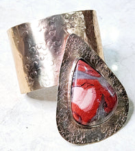 Load image into Gallery viewer, Handcrafted Natural Rainbow Jasper Large Abstract Tear Drop Shaped Stone Open Cuff Bracelet
