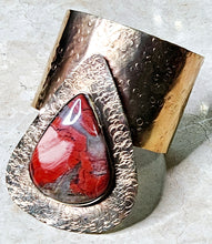 Load image into Gallery viewer, Handcrafted Natural Rainbow Jasper Large Abstract Tear Drop Shaped Stone Open Cuff Bracelet
