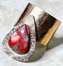 Load image into Gallery viewer, Handcrafted Natural Rainbow Jasper Large Abstract Tear Drop Shaped Stone Open Cuff Bracelet
