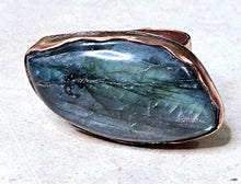 Load image into Gallery viewer, Labradorite Abstract Gemstone Ring Copper Metal Hardware Size 8.5
