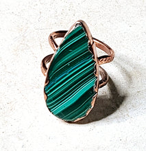 Load image into Gallery viewer, Handcrafted Malachite Ring Tear Drop Shape Gemstone Copper Metal Size 8.5
