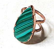 Load image into Gallery viewer, Handcrafted Malachite Ring Tear Drop Shape Gemstone Copper Metal Size 8.5
