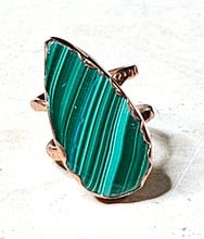 Load image into Gallery viewer, Handcrafted Malachite Ring Tear Drop Shape Gemstone Copper Metal Size 8.5
