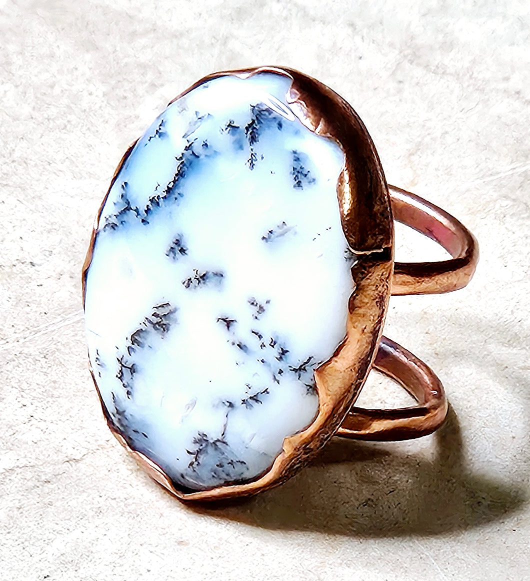 Dendritic Opal Ring Copper Hardware Size 7