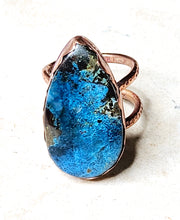 Load image into Gallery viewer, Natural Azurite Stone Ring Copper Metal Size 10
