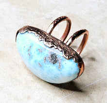 Load image into Gallery viewer, Natural Larimar Rare Blue Silicate Mineral Ring Copper Metal Hardware Size 8
