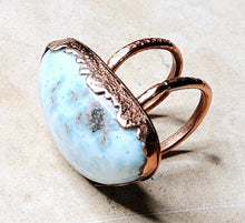 Load image into Gallery viewer, Natural Larimar Rare Blue Silicate Mineral Ring Copper Metal Hardware Size 8
