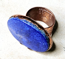 Load image into Gallery viewer, Handcrafted Lapis Lazuli Ring Copper Hardware Size 9.5
