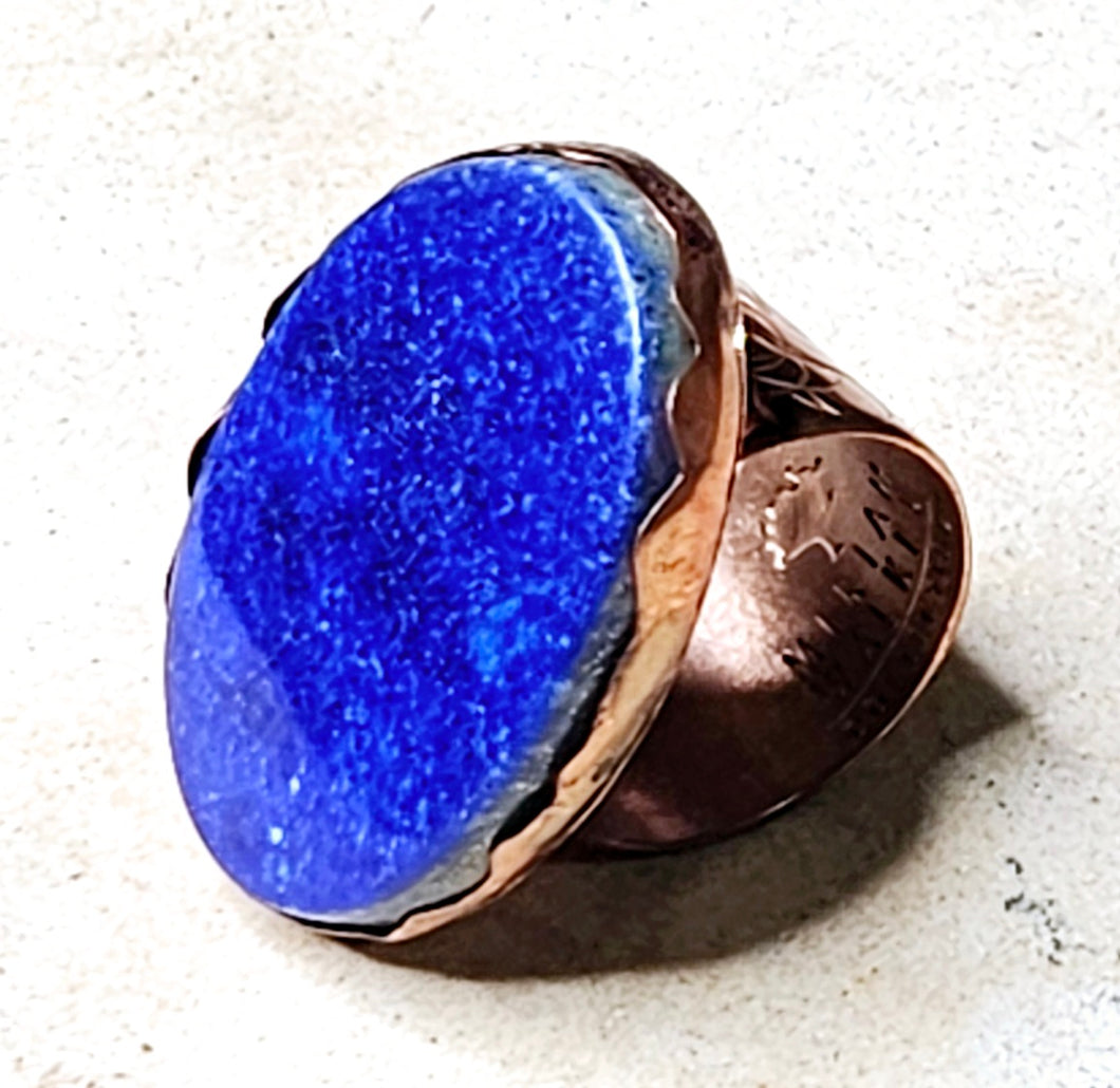 Handcrafted Lapis Lazuli Ring Copper Hardware Size 9.5