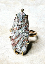 Load image into Gallery viewer, Leopard Jasper Organic Shaped Ring Brass Metal Size 8.75
