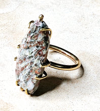 Load image into Gallery viewer, Leopard Jasper Organic Shaped Ring Brass Metal Size 8.75
