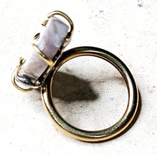 Load image into Gallery viewer, Gray Colored Agate Ring Brass Metal Size 9
