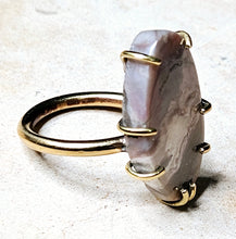 Load image into Gallery viewer, Gray Colored Agate Ring Brass Metal Size 9
