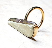 Load image into Gallery viewer, Green Jasper Triangle Shaped Ring Brass Metal Size 8.5
