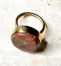 Load image into Gallery viewer, Red Jasper Round Shaped Ring Brass Metal Size 8
