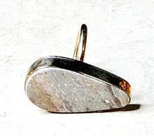 Load image into Gallery viewer, Natural Gray Tear Drop Shaped Agate Ring Brass Metal Size 8.125
