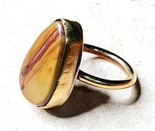 Load image into Gallery viewer, Mookaite Jasper Tear Drop Shaped Ring Brass Metal Size 7
