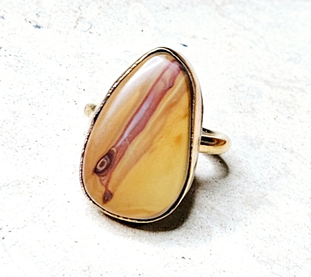 Mookaite Jasper Tear Drop Shaped Ring Brass Metal Size 7