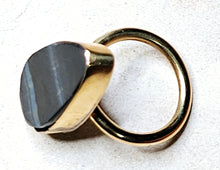 Load image into Gallery viewer, Natural Blue Tigers Eye Tear Drop Shaped Stone Ring Brass Metal Hardware Size 7.5
