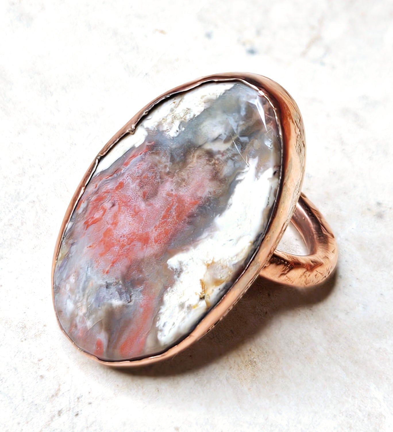 Agate Oval Stone Ring Copper Metal Size 7.5 – Miriam Walker